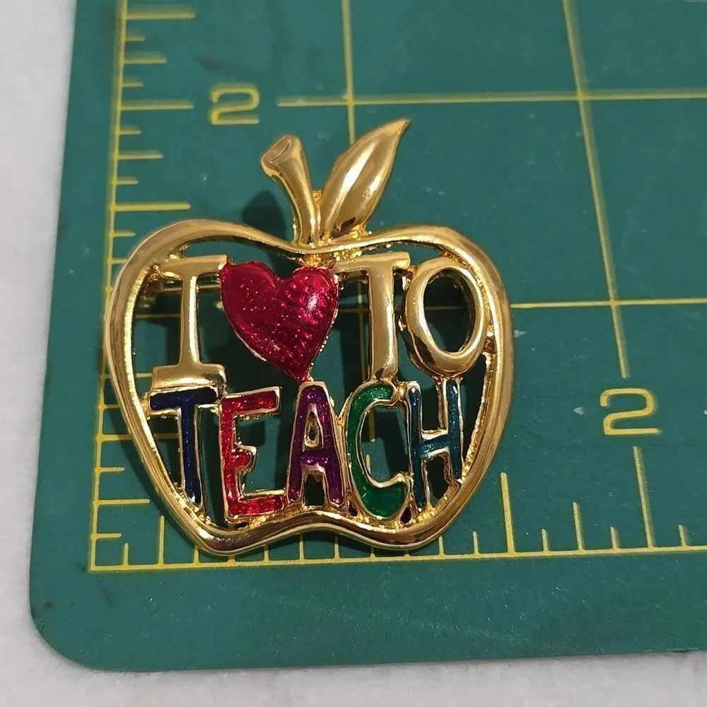 Gold Apple Teacher Brooch - Picture 4 of 4